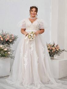 SHEIN Belle Plus Size Heavy Manual Positioning Lace See-Through Sense Of Court Style A Pendulum Princess Style Elegant Bridal Wedding Dresses