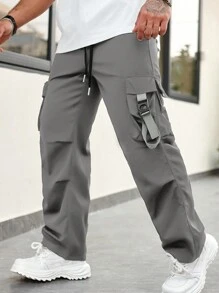 Pantalones cargo de hombre con corte recto y suelto, funcionales y ligeros, con bolsillos grandes, moda workwear, para primavera/verano - Gris - Ver 3