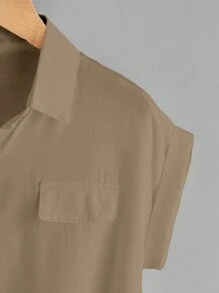 EMERY ROSE Plus Size Nữ Mùa Hè Cánh Dơi Tay Ngắn Xoắn Viền Màu Trơn - Màu Khaki - Xem 4