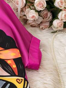 SHEIN LUNE Summer Floral Loose Split Dress For Girls - Hot Pink - View 4