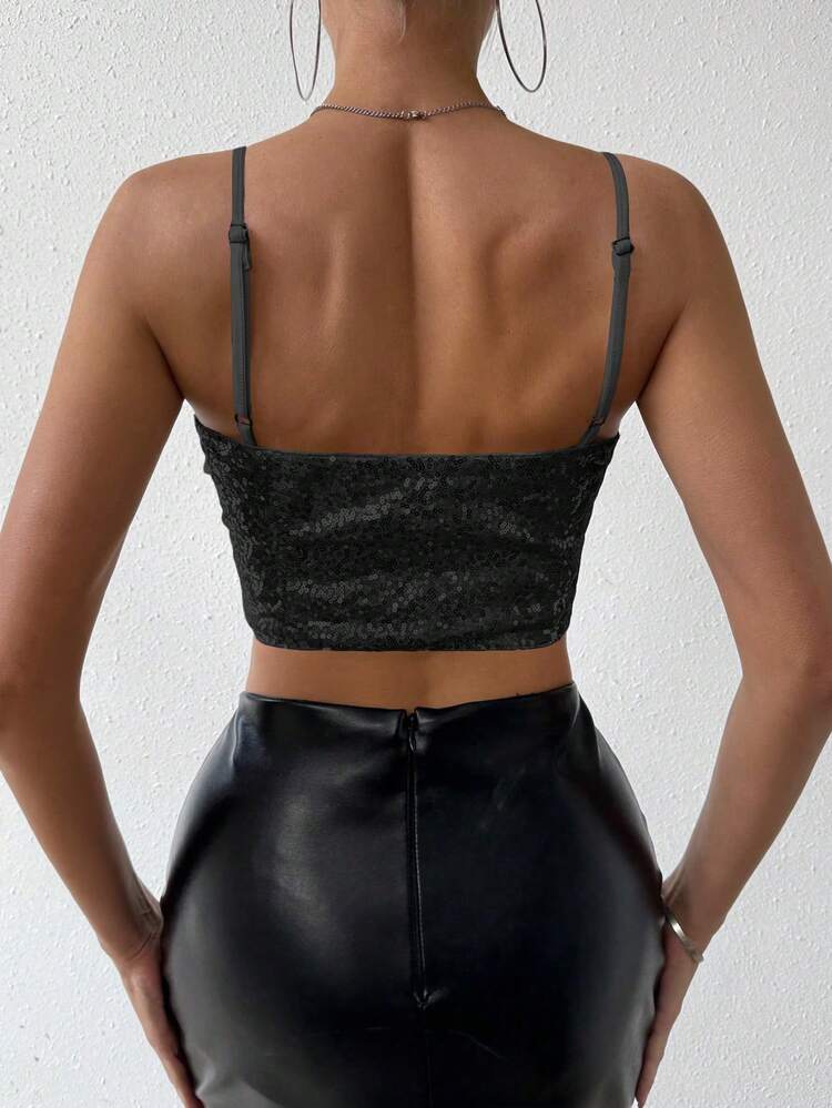 Summer Fashion Glittery Slim Fit Cropped Camisole