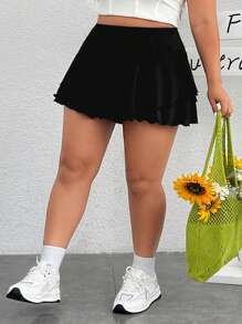 SHEIN EZwear Black Knit Plus Size Skorts For Women - Black - View 4