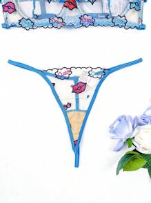 Conjunto de lencería transparente de malla bordada y con soporte para tallas grandes de 5 piezas - Multicolor - Ver 5