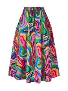 SHEIN Clasi Plus Size Women Stylish Colorful Tie Dye A-Line Skirt - Multicolor - View 2