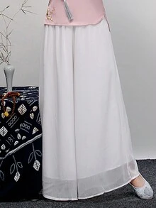 白色口袋寬鬆休閒長褲，採用雪紡製成 - 白色 - 查看 6