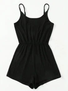 SHEIN EZwear Solid Slip Romper - Black - View 5