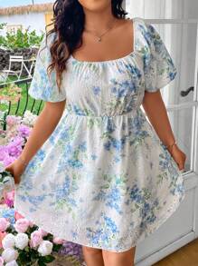 Flirla Plus Size Women's Embroidered Printed Short Sleeve Holiday Style Dress - Multicolor - View 3