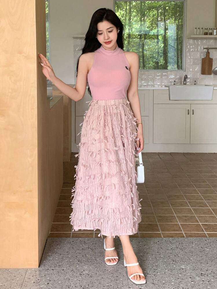 Women's Elegant Textured Knee-Length Skirt For Summer