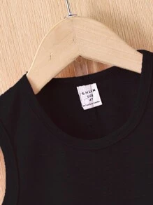 SHEIN Young Boy Coconut Tree Pattern Digital Print Tank Top And Shorts Set, Summer - Black - View 4