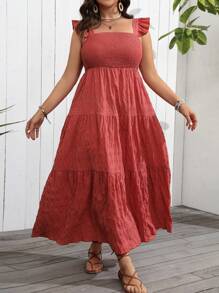 Breezaya Plus Size Vacation Casual Long Dress With Cinched Waist And Straps