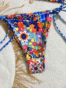 SHEIN Swim Bộ bikini gợi cảm in hoa kỳ nghỉ dành cho nữ (trên + dưới), in ngẫu nhiên - Nhiều màu - Xem 4