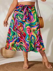 SHEIN Clasi Plus Size Women Stylish Colorful Tie Dye A-Line Skirt - Multicolor - View 1