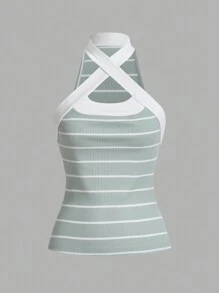 SHEIN Essnce Women's Casual Striped Slim-Fit Top With Criss-Cross Neckline, Multi-Packsummer - Multicolor - View 3