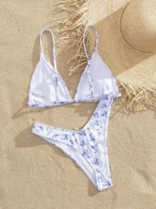 Swim Mod Women's Ditsy Floral Sexy Bikini Set For Vacation, Printed, Random, Triangle, Sexy Floral Bikiniwomen Bikini Sets Summer