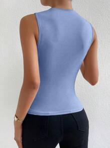 Chiquease Women's Summer Solid Color Stand Collar Slim Fit Top With Pleats - Purple - View 2