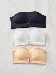 3pcs Simple Strapless Women's Bra Set - Anti-Slip Bandeau Bra, Comfortable, Breathable, Thin Cup - Multicolor - View 4