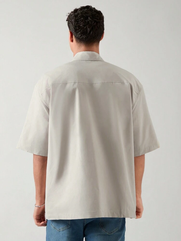 Men's Summer Letter Printed Workwear Pocket Loose Woven Casual Shirt