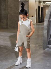SHEIN Explorewe Ensemble de combinaison de rue asymétrique pour jeune fille assorti d'un débardeur sans manches - Multicolore - Voir 6
