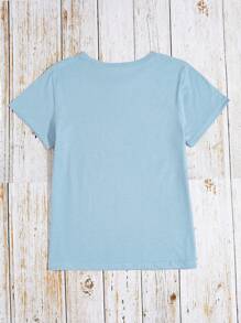 SHEIN 女式夏季短袖休闲T恤，带标语印花，我没有态度，我有个性化的你无法处理图案T恤女式上衣 - 淺藍色 - 查看 2