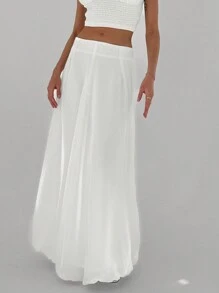 Aloruh Váy trắng trơn chữ A cạp thấp dành cho nữ, thiết kế tối giản cho trang phục dạo phố - trắng - Xem 8