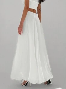 Aloruh Váy trắng trơn chữ A cạp thấp dành cho nữ, thiết kế tối giản cho trang phục dạo phố - trắng - Xem 7