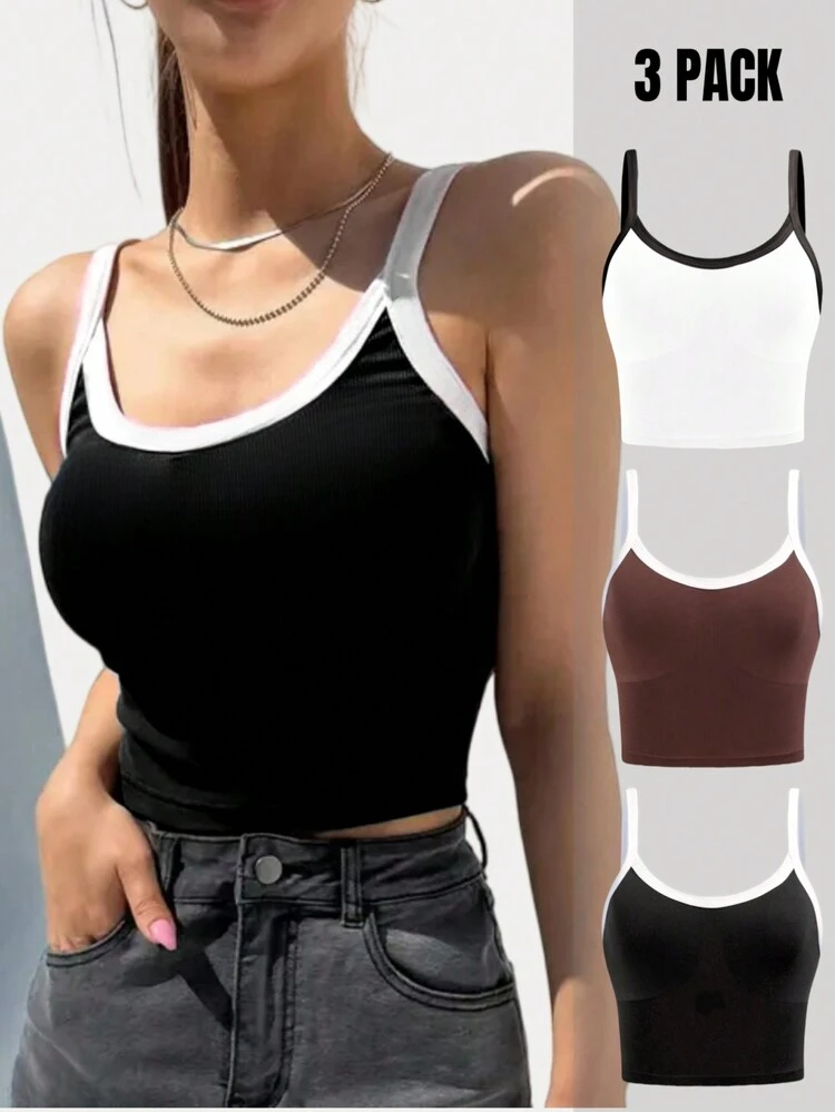 Women's Summer Casual Color Block Slim Fit Sports Camisole Top 3 Packs Topstight Topssexy Tops Womentank Top With Bra