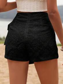 Breezaya Falda envolvente con amarre de lazo, ocio de vacaciones, unicolor, diseño de bordado con detalles calados