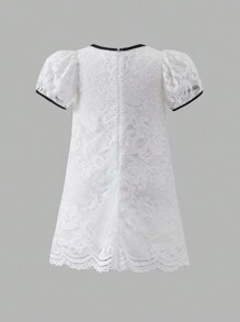 SHEIN 年輕女孩優雅時尚的蕾絲質地3D蝴蝶結洋裝 - 白色 - 查看 2