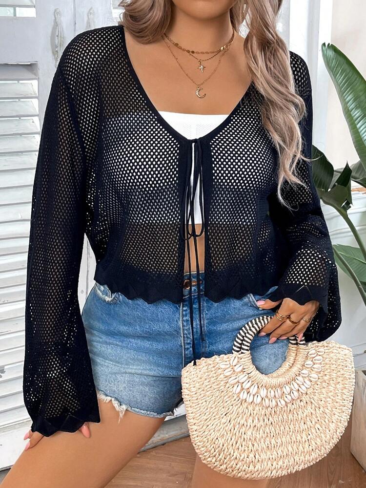 Plus Size Women's Vacation Crop Cardigan Top
