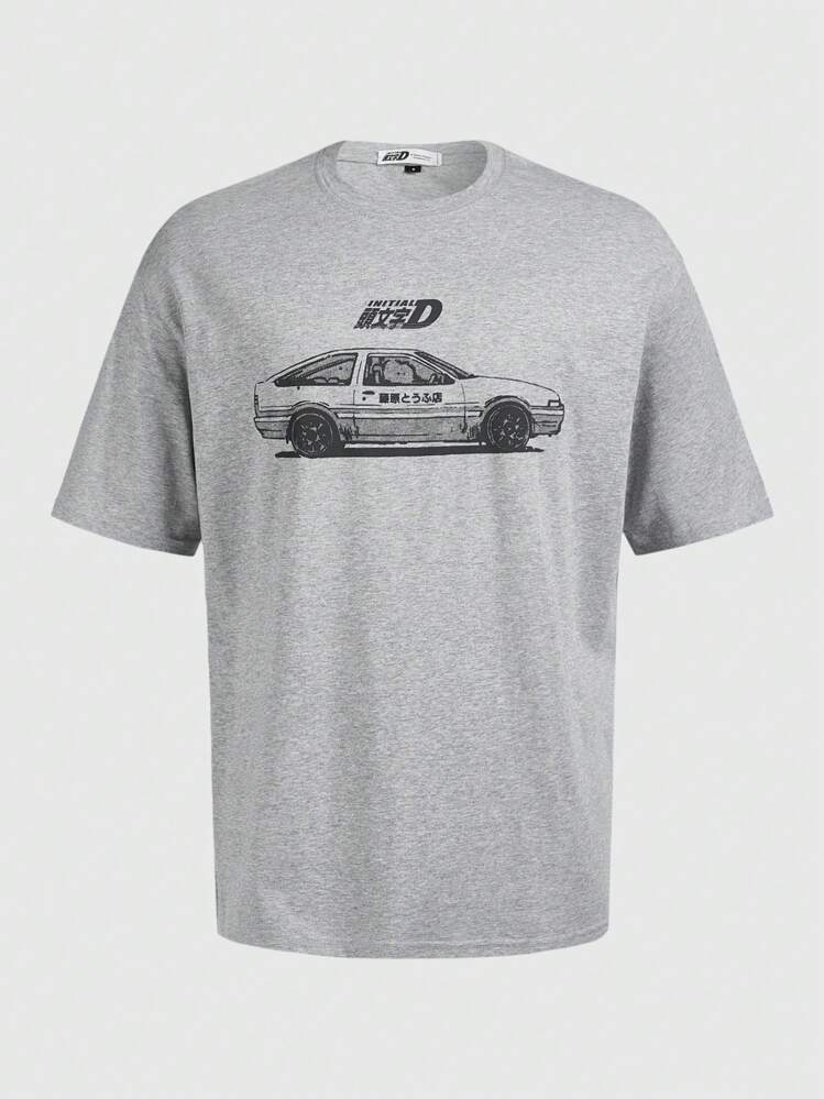 INITIAL D | SHEIN 車＆文字プリント Tシャツ ユニセックス