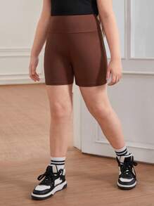 SHEIN Tween Girl Uitgebreide maat Comfortabele effen kleur Eenvoudige multipack fietsbroek