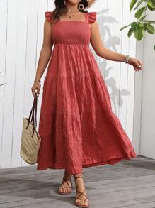 Breezaya Plus Size Vacation Casual Long Dress With Cinched Waist And Straps