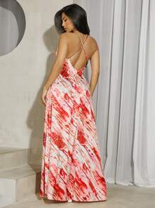 SHEIN SXY Summer Vacation Full Print Cami Sleeveless Dress - Red - View 2