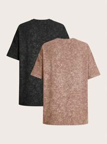 SHEIN Essnce 2 pezzi Maglietta casual estive da donna in nero e bianco caffè a righe adatte per attività all'aperto, collo rotondo oversize e vestibilità ampia - Multicolore - Visualizzare 2