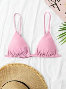 SHEIN Swim 素色三角杯比基尼上衣 - 淺粉色 - 查看 1