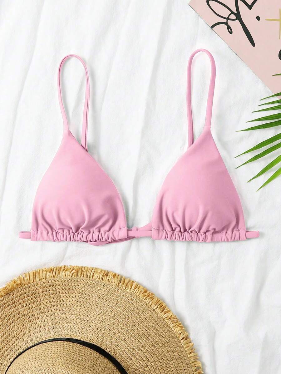 SHEIN Swim 素色三角杯比基尼上衣 - 淺粉色 - 查看 1