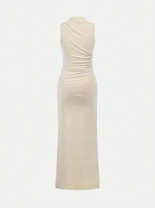 SHEIN Girlism Vestido sin mangas color albaricoque con pliegues en la cintura para adolescentes - Albaricoque - Ver 2