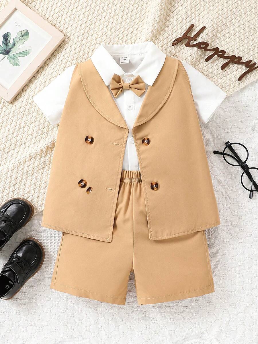 SHEIN 年輕男孩時尚純色紳士西裝套裝