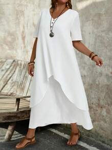 EMERY ROSE Abito asimmetrico a maniche lunghe e corte di moda per taglie forti da donna