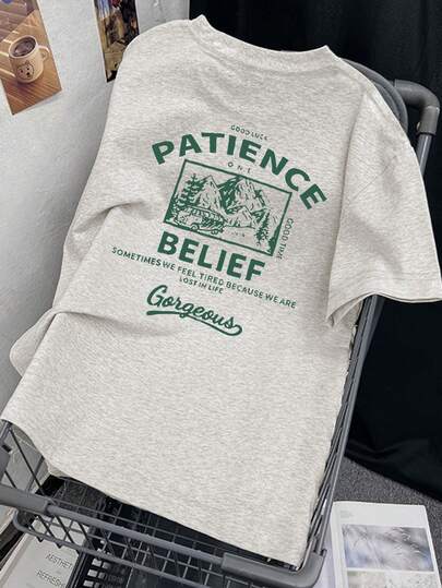 Women's Summer Mountain Print Loose Fit Casual T-Shirt With Round Neckline And Drop Shoulder Sleeves