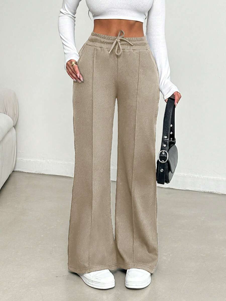 Cottnline Trousers Made Of Knitted Fabric With Ribbed Seams On The Front - Beige - View 1