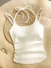 SHEIN VCAY 女士無鋼圈基礎簡約背心，適用於春夏季節 - 白色 - 查看 2