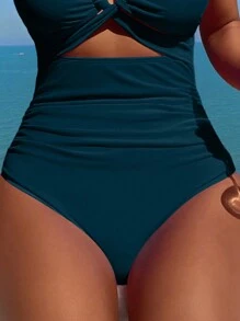 Swim Vcay Women's Solid Color Halter Neck Backless One-Piece Swimsuit For Beach Vacation Summer - Teal Blue - View 4