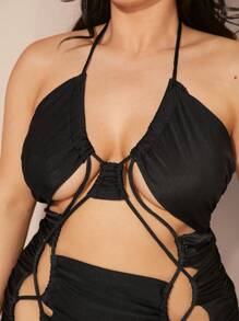 Hauture Vestido Entallado Con Aberturas Cruzadas Y Pliegues Para Tallas Grandes - Negro - Ver 5