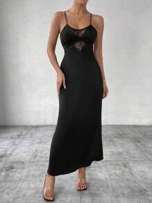 Chiquease Robe féminine ajustée en dentelle à dos croisé échancré