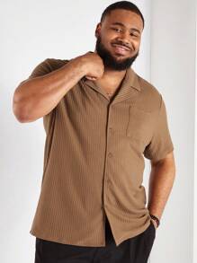 Manfinity Homme Men Plus Size Solid Color Short Sleeve Casual Daily Commute Shirt For Summer - Khaki - View 4