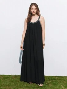 Maija Vestido simple de tirantes para uso diario de mujer - Negro - Ver 4