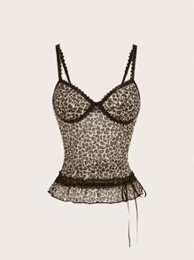 SHEIN EZwear 豹紋荷葉邊束腰背心上衣 - 彩色 - 查看 3