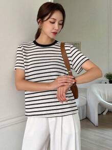 Dazy-Less Women's Colorblock Plaid Short Sleeve T-Shirt Old Money Style Summer Business Casual Woman Work Clothes - Khaki - View 9