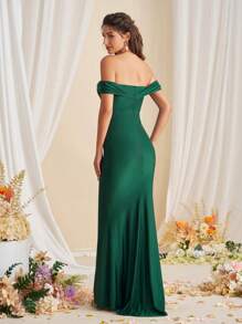 SHEIN Belle Elegante vestido de dama de honor sirena con cintura alta, de manga larga con hombros descubiertos y sin tirantes